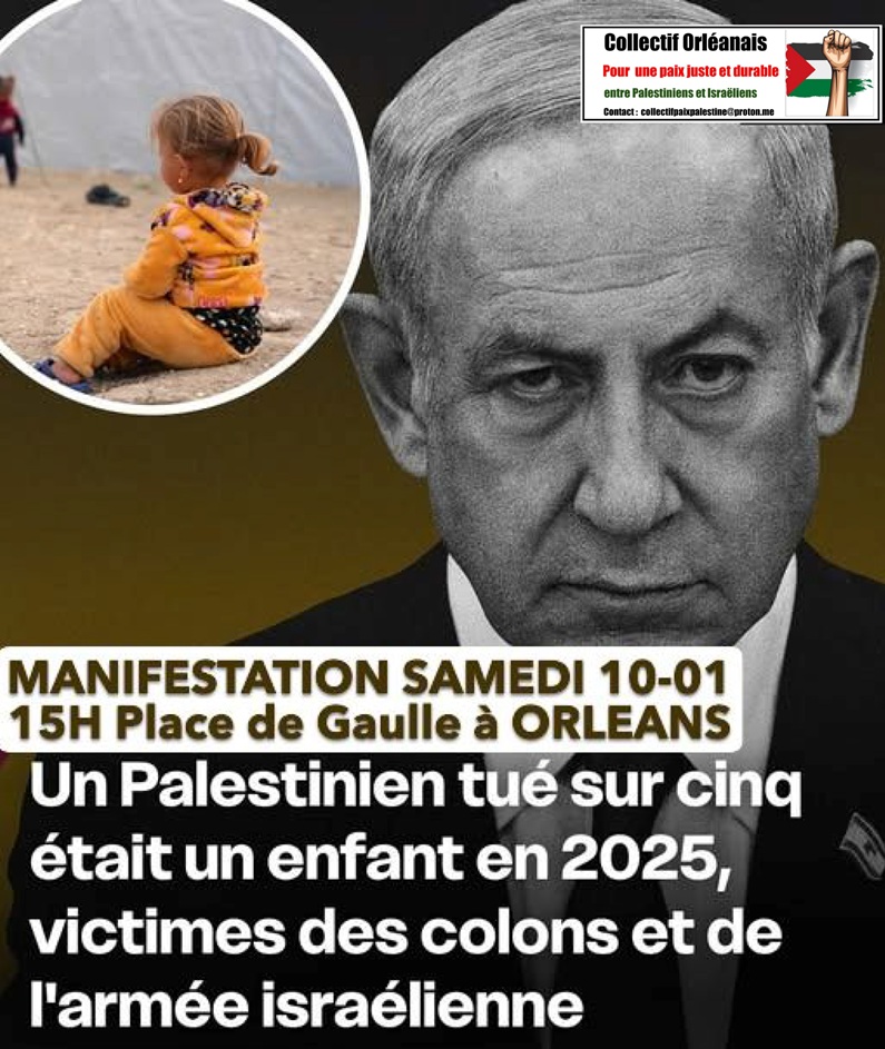 Palestine : Manifestation le 10 janvier 2026 à 15h Place de Gaulle à Orléans
