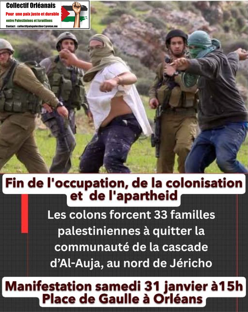 Orléans-Palestine SOLIDARITÉ : Manifestation samedi 31 janvier 15h Place de Gaulle