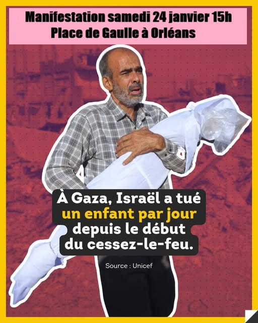 Palestine Orléans Manifestation samedi 24 janvier 15h Place De Gaulle