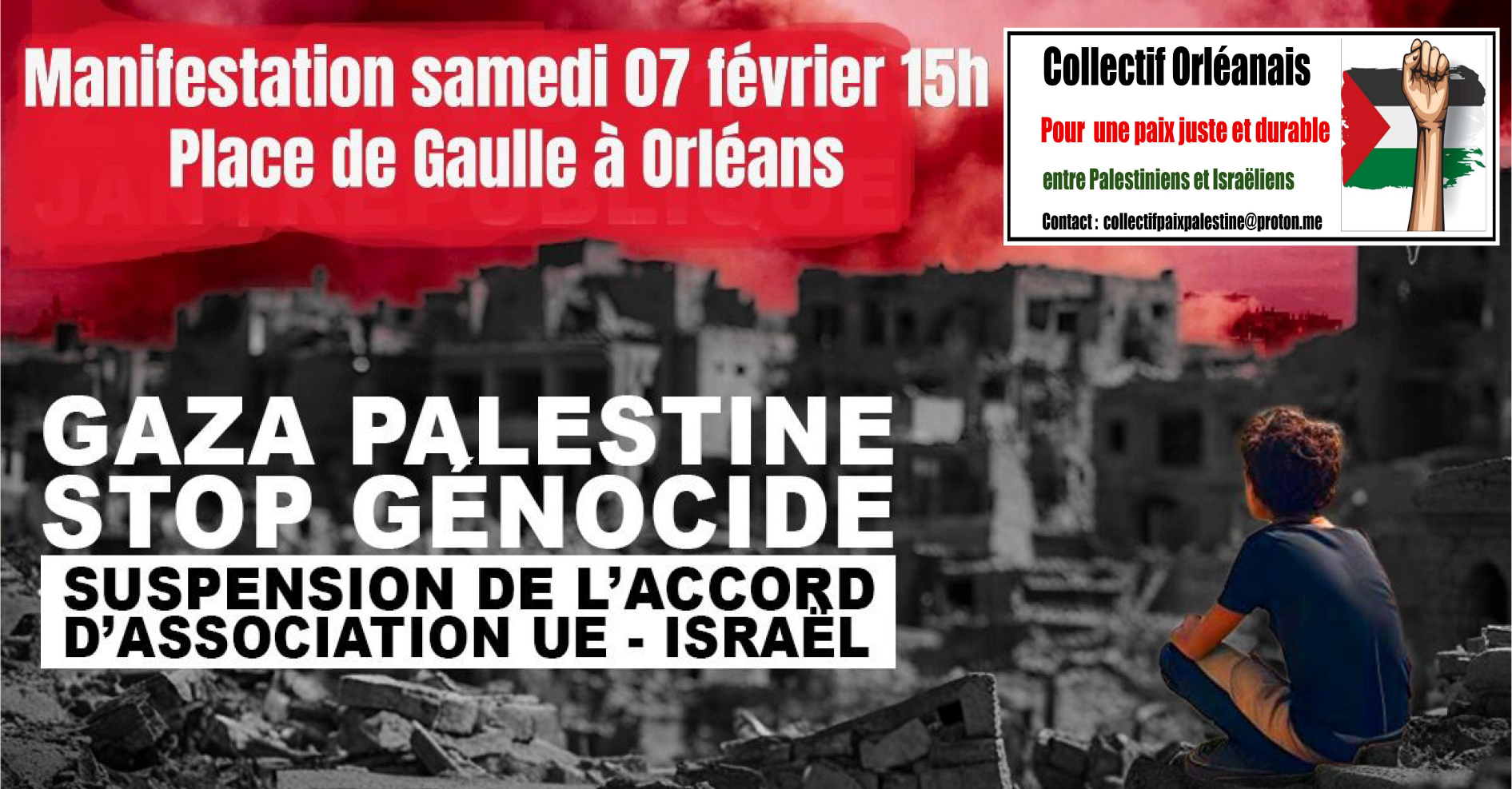 Manifestation samedi 07 février 2026 15h Place de Gaulle à Orléans