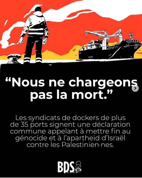UNION des DOCKERS contre le commerces des armes vers ISRAËL !