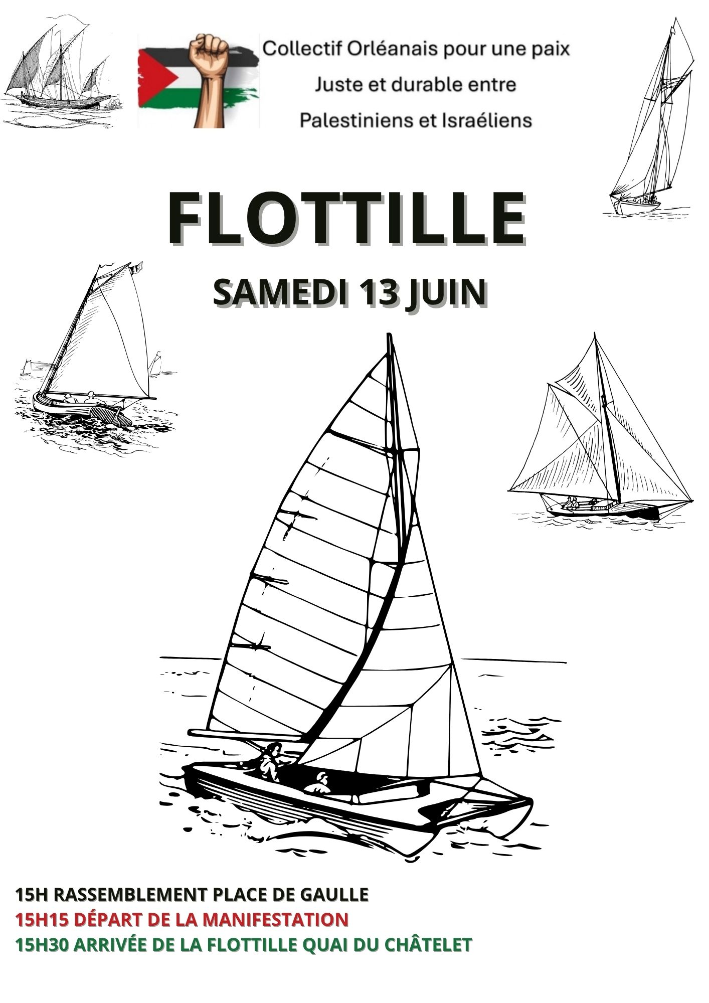 Samedi 13 juin 15h manifestation Orléans : Solidatité GAZA et Flottille sur la LOIRE !