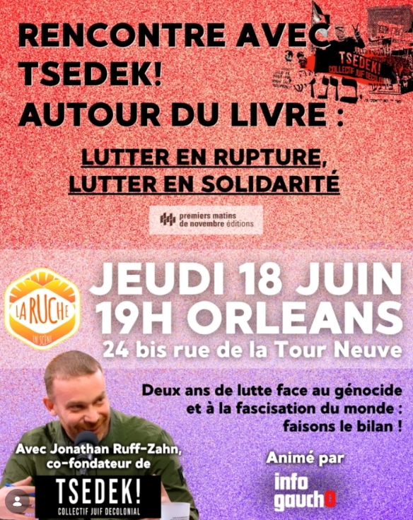 Rencontre avec TSEDEK jeudi 18 juin à 19h à Orléans
