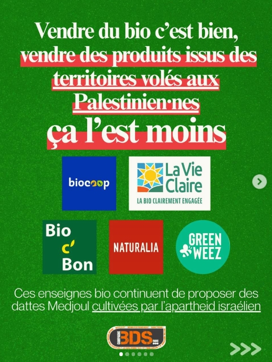 Le secteur du bio revendique une mission éthique et écologique, et pourtant les magasins et plateformes spécialisés continuent de vendre des dattes Medjoul étiquetées « Israël ».