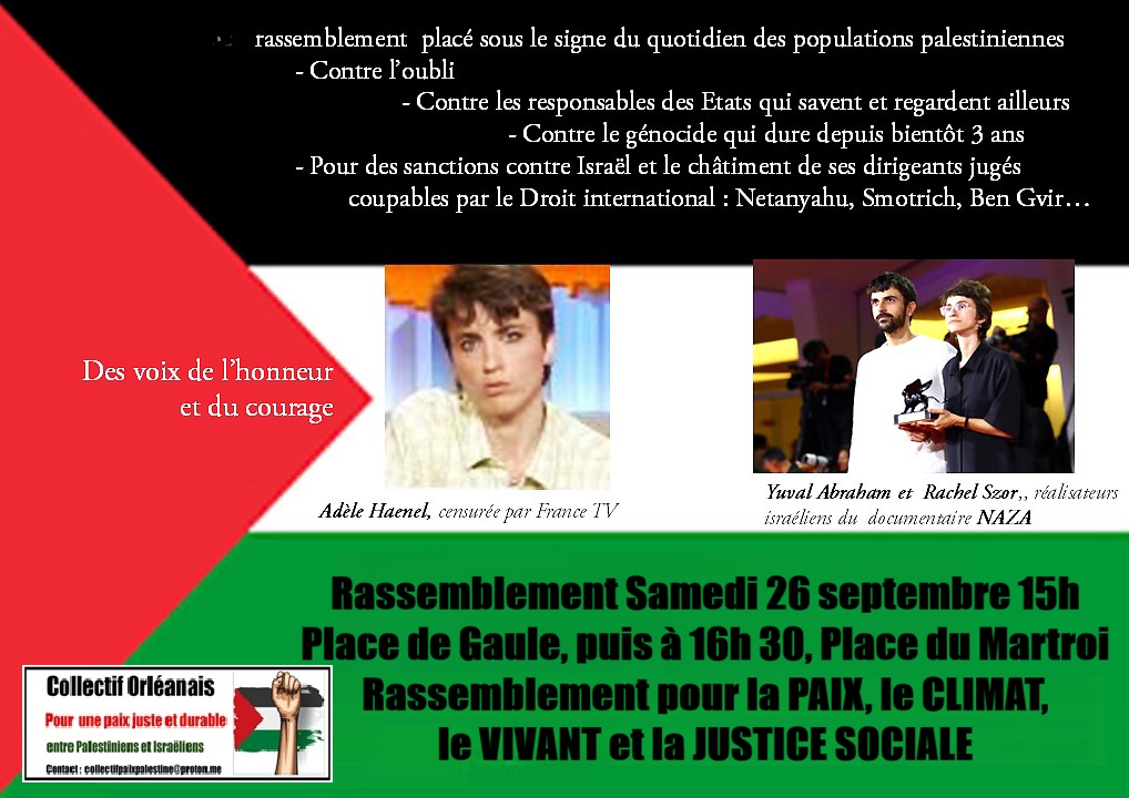 26-09 à 15h Rassemblement pour la défense du peuple Palestinien